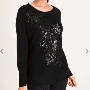 NWOT Chico's Black Sequin-Embellished Sweater Size 2 Large